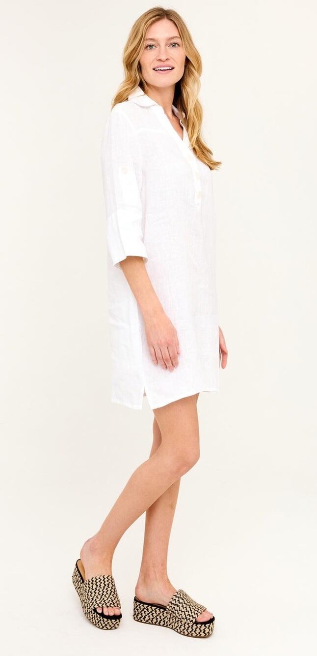 HiHo Tortola BVI Women Size Xs Sophia White 100% Linen Shirt Dress Retail $169